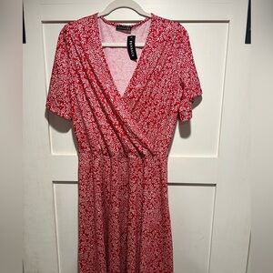 Red and White Patterned Summer Midi Dress